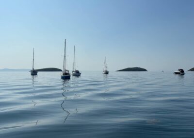 Boats at sea near Pennant Igyn Holiday Cottage